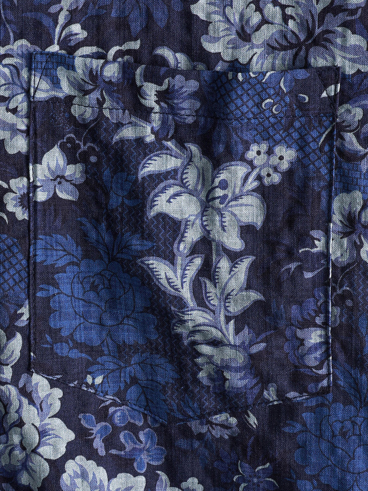 Chemise Homme Hawaïenne Bleue à Imprimé Floral en Coton Léger et Respirant avec Poche Poitrine Manches Courtes