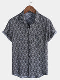 Chemise à Manches Courtes avec Poche en Imprimé Géométrique Noir Rétro pour Homme