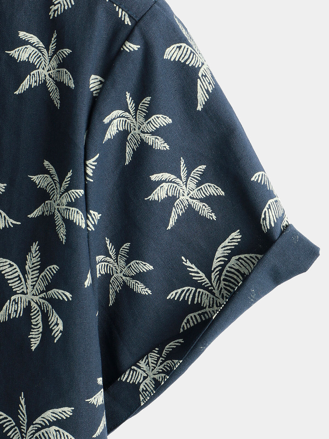 Chemise hawaïenne boutonnée à manches courtes en coton imprimé palmier bleu marine pour homme