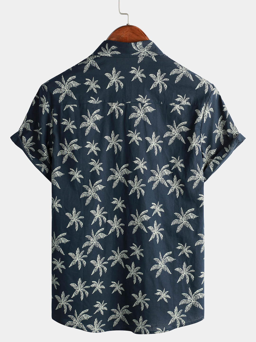 Chemise hawaïenne boutonnée à manches courtes en coton imprimé palmier bleu marine pour homme