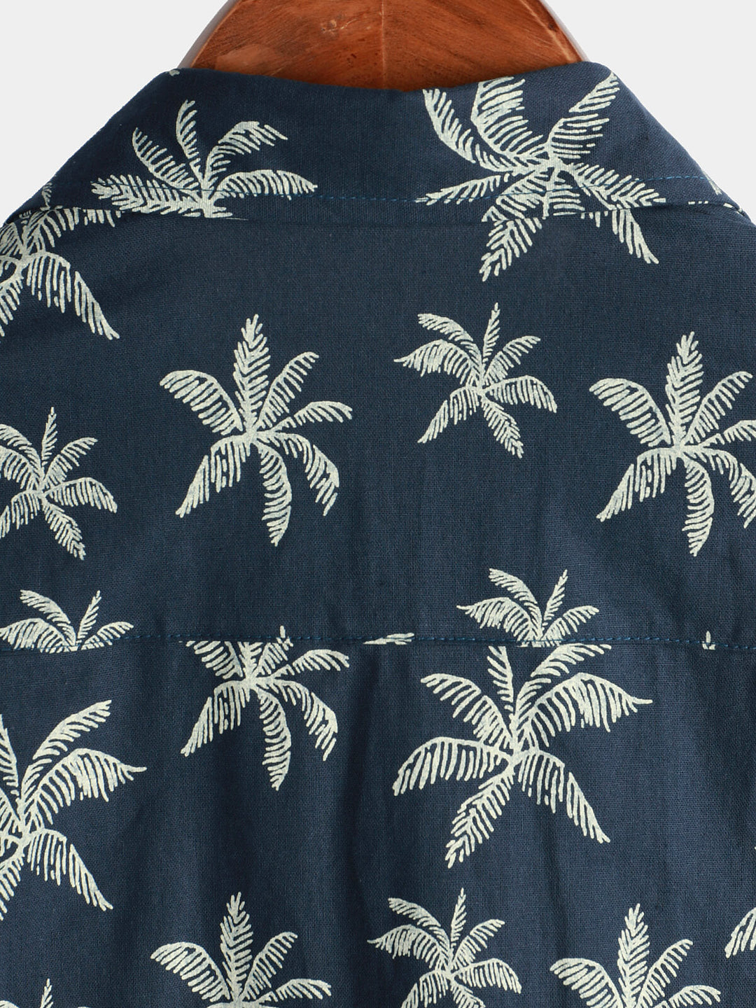 Chemise hawaïenne boutonnée à manches courtes en coton imprimé palmier bleu marine pour homme