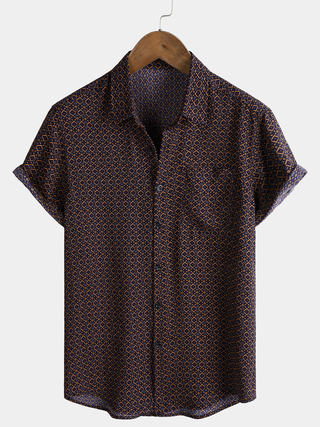 Chemise Homme Manches Courtes Bohème Décontractée à Imprimé Géométrique
