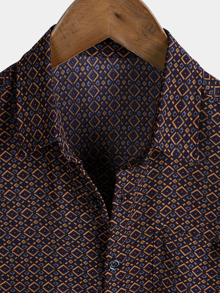 Chemise Homme Manches Courtes Bohème Décontractée à Imprimé Géométrique