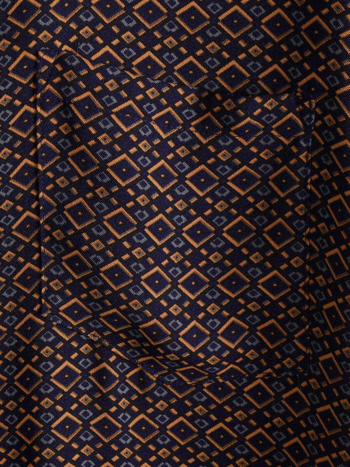 Chemise Homme Manches Courtes Bohème Décontractée à Imprimé Géométrique