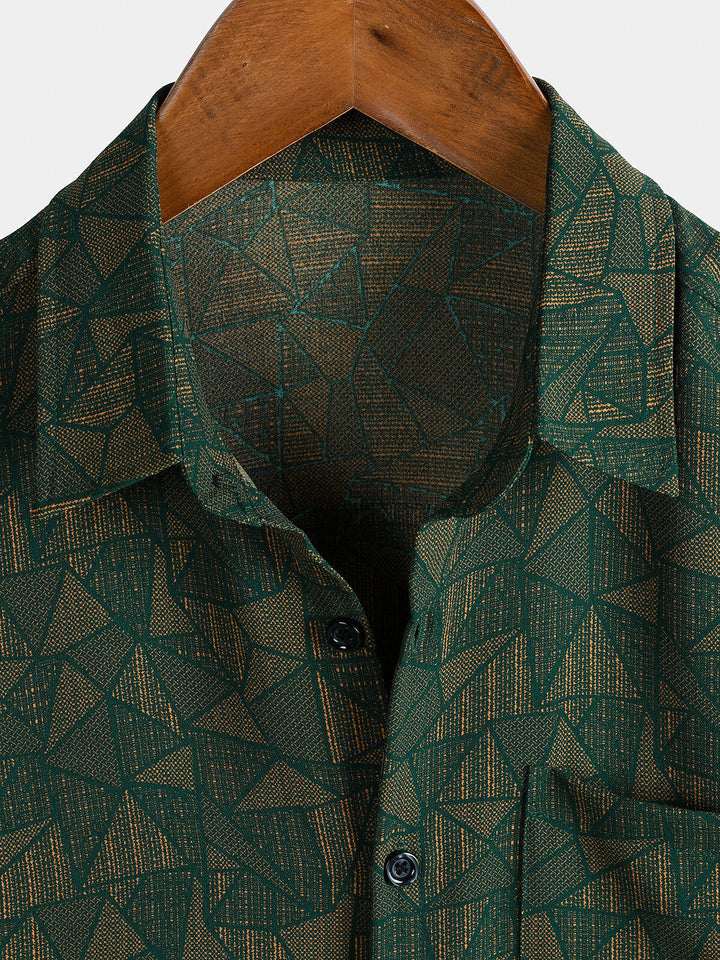 Chemise Homme Décontractée Imprimé Géométrique Abstrait Vert à Manches Courtes