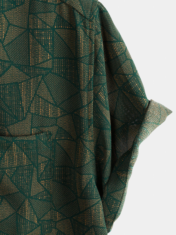 Chemise Homme Décontractée Imprimé Géométrique Abstrait Vert à Manches Courtes
