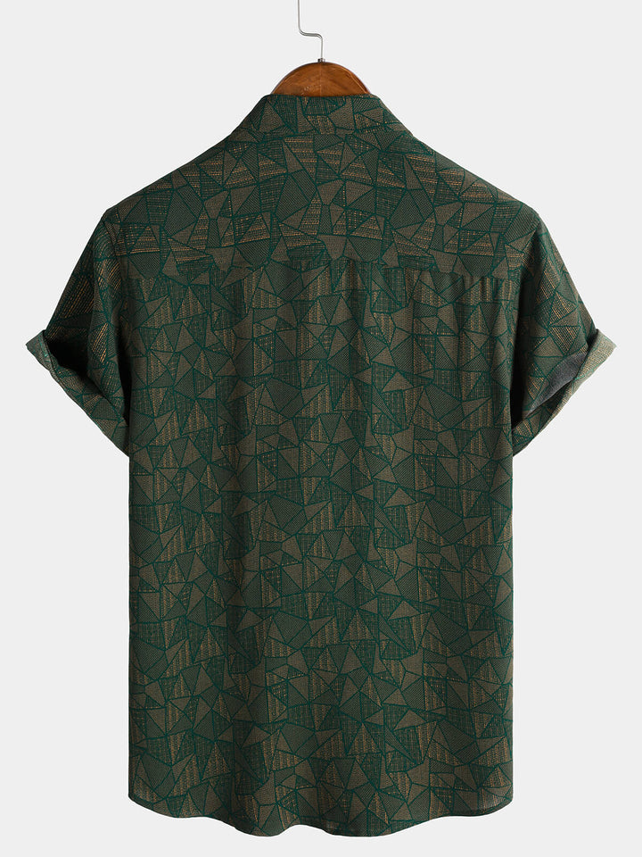 Chemise Homme Décontractée Imprimé Géométrique Abstrait Vert à Manches Courtes