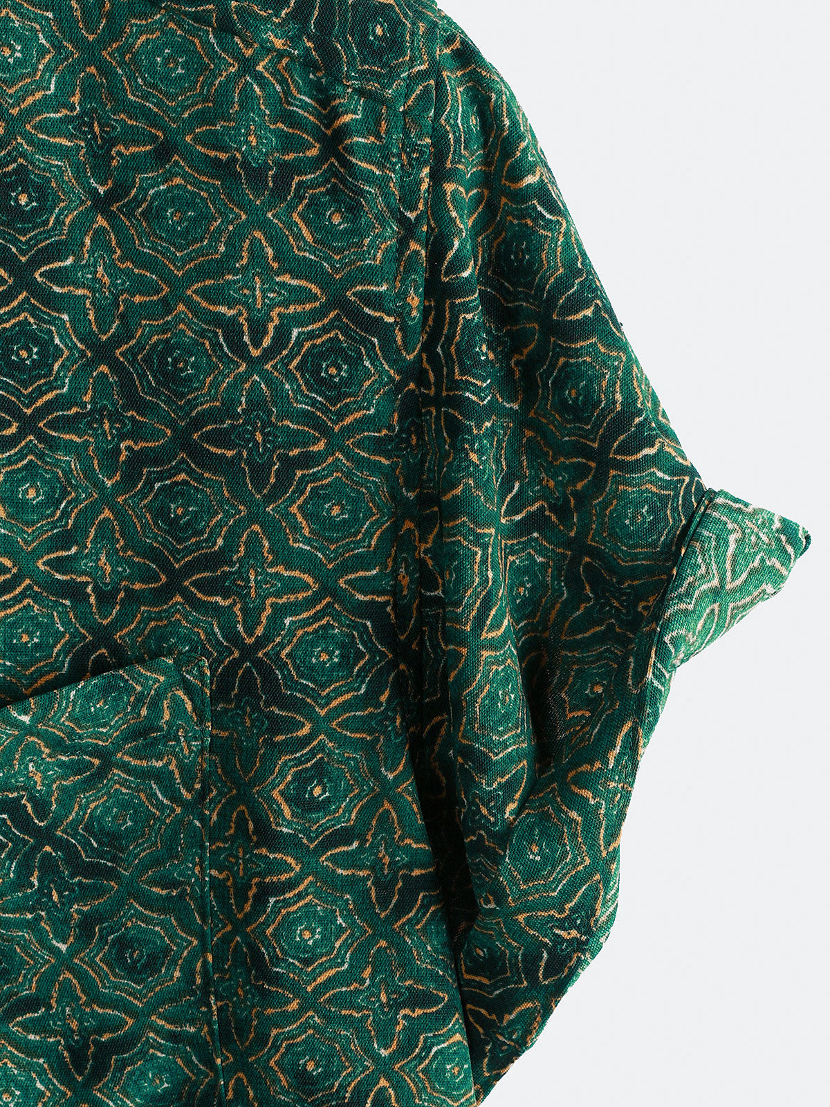 Chemise Homme Vintage Décontractée Imprimé Géométrique Vert à Manches Courtes