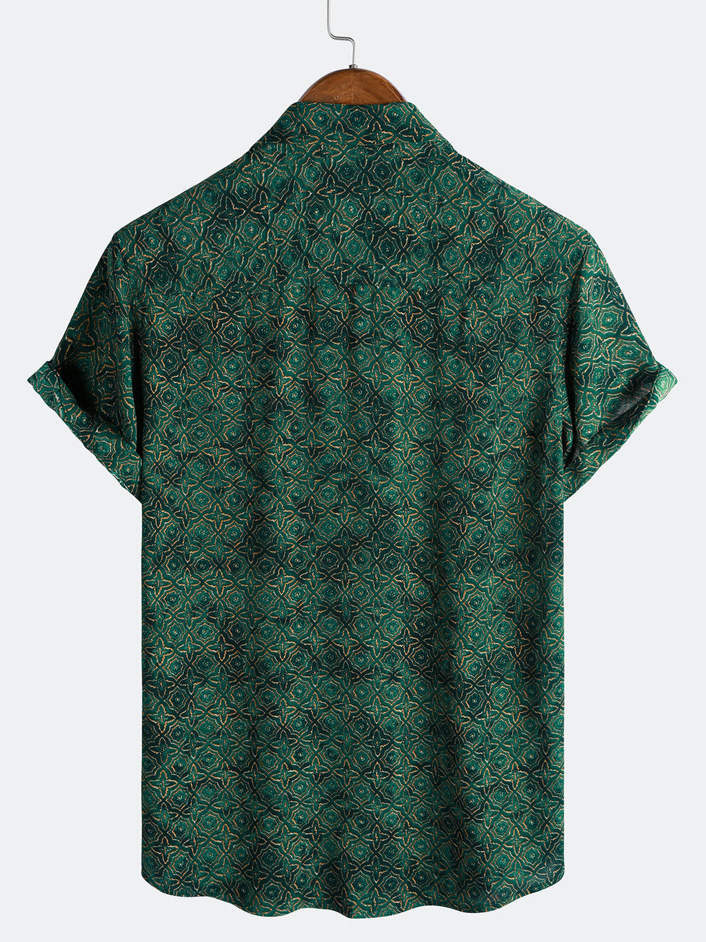 Chemise Homme Vintage Décontractée Imprimé Géométrique Vert à Manches Courtes