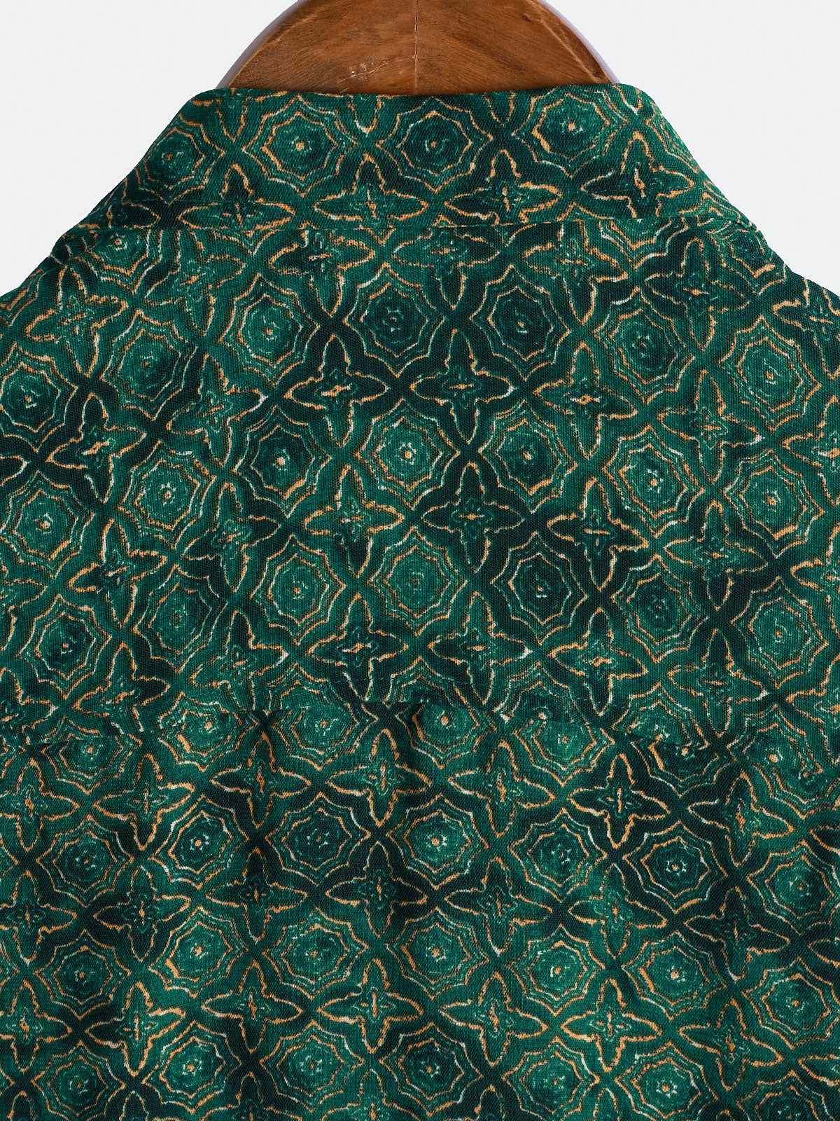 Chemise Homme Vintage Décontractée Imprimé Géométrique Vert à Manches Courtes