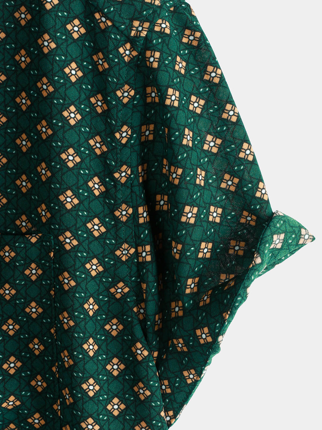 Chemise Homme Manches Courtes Bohème Décontractée à Motif Losanges Vert