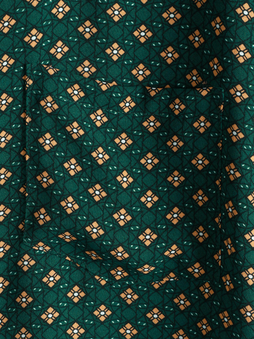 Chemise Homme Manches Courtes Bohème Décontractée à Motif Losanges Vert