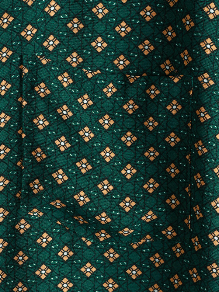 Chemise Homme Manches Courtes Bohème Décontractée à Motif Losanges Vert