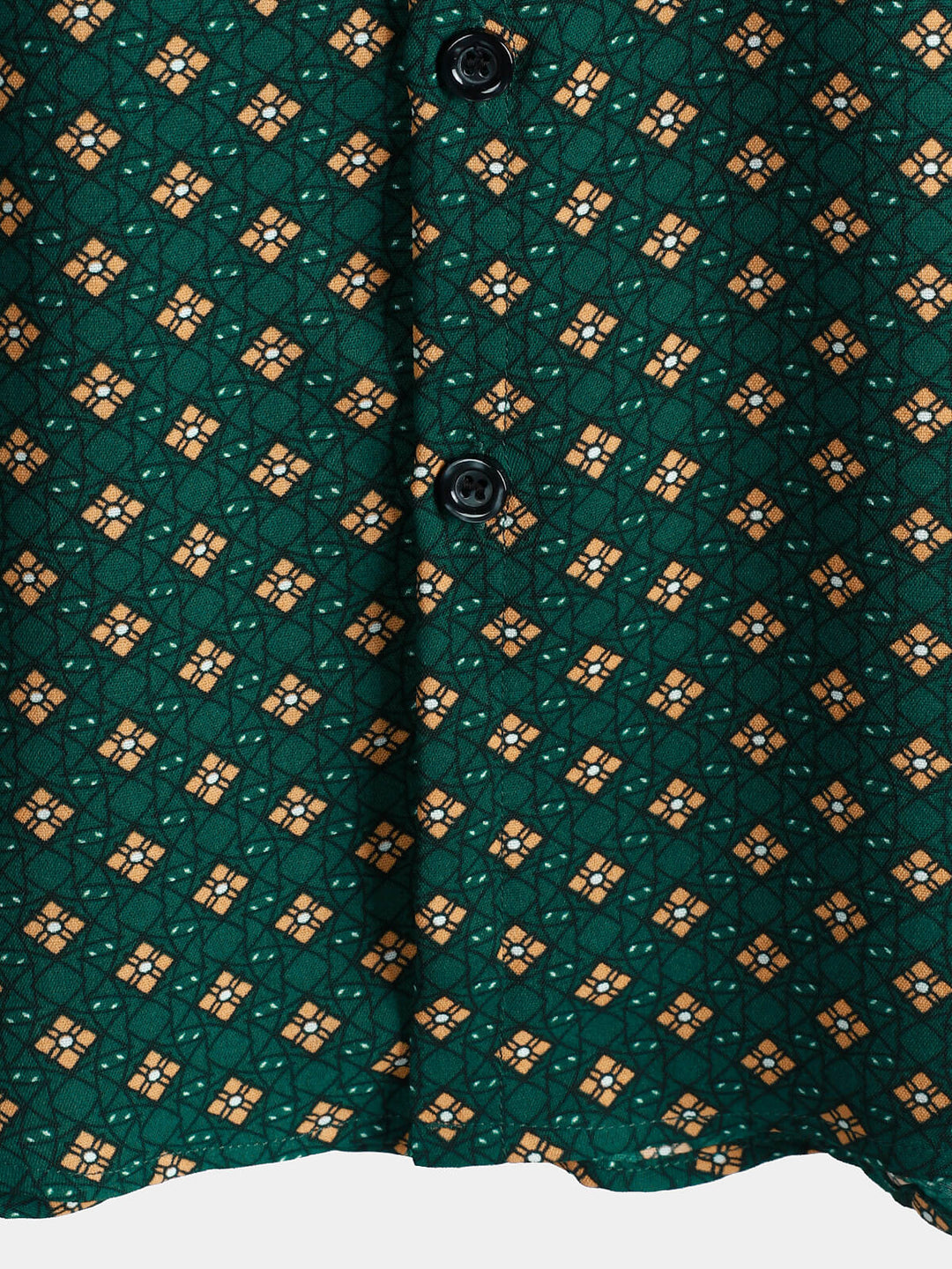 Chemise Homme Manches Courtes Bohème Décontractée à Motif Losanges Vert