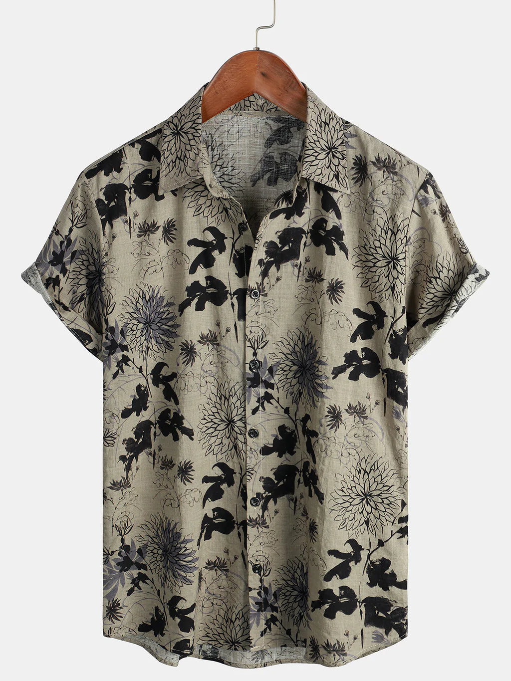 Chemise d'Homme Vintage à Manches Courtes avec Imprimé Floral Rétro