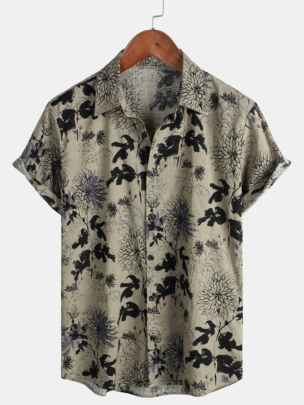 Chemise d'Homme Vintage à Manches Courtes avec Imprimé Floral Rétro