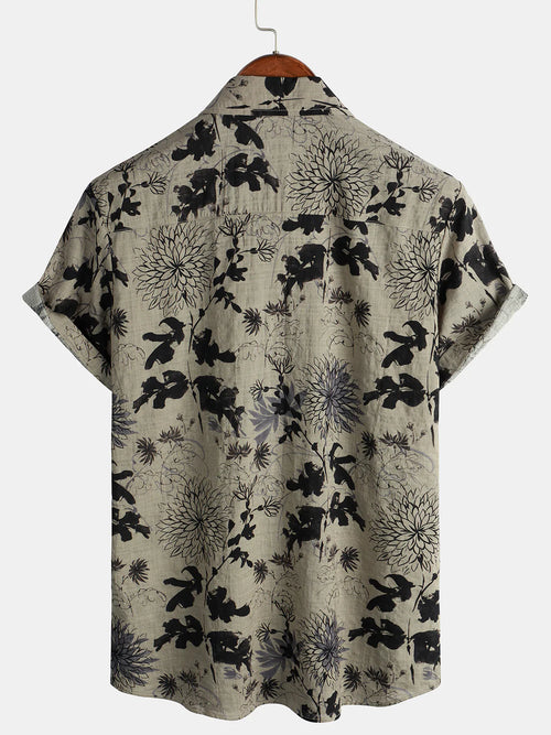 Chemise à manches courtes à manches courtes pour homme avec imprimé floral rétro