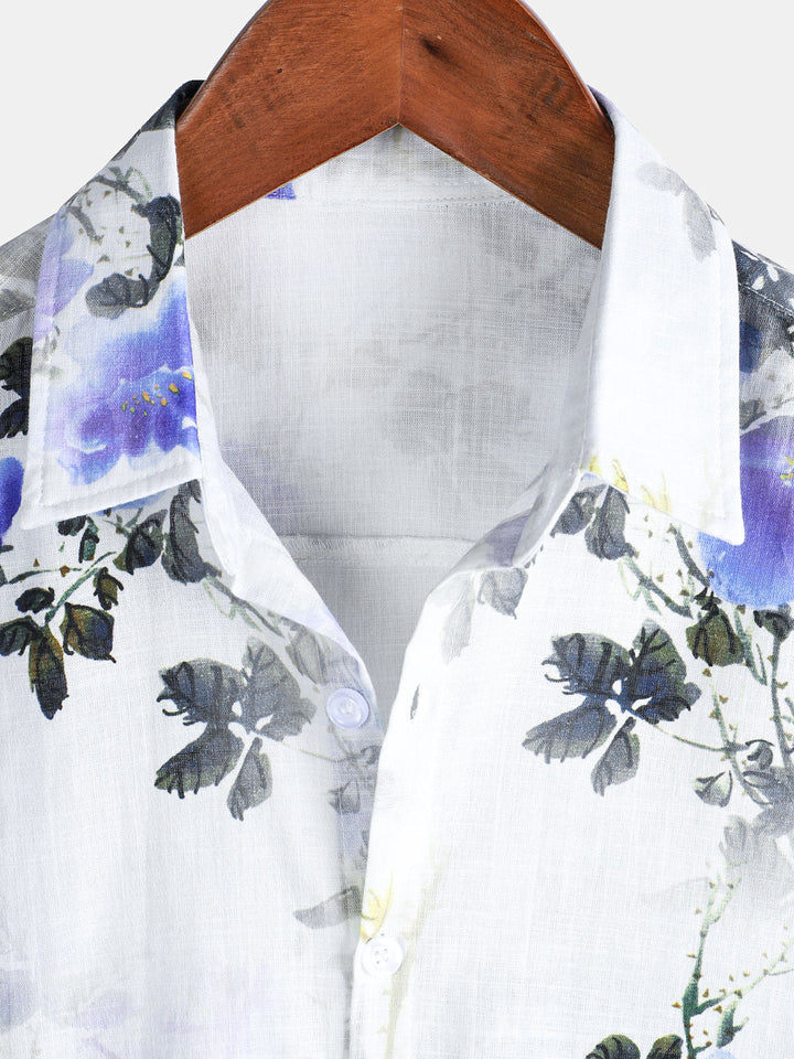 Chemise décontractée à manches courtes en coton pour homme, imprimé floral, idéal pour les vacances et l&