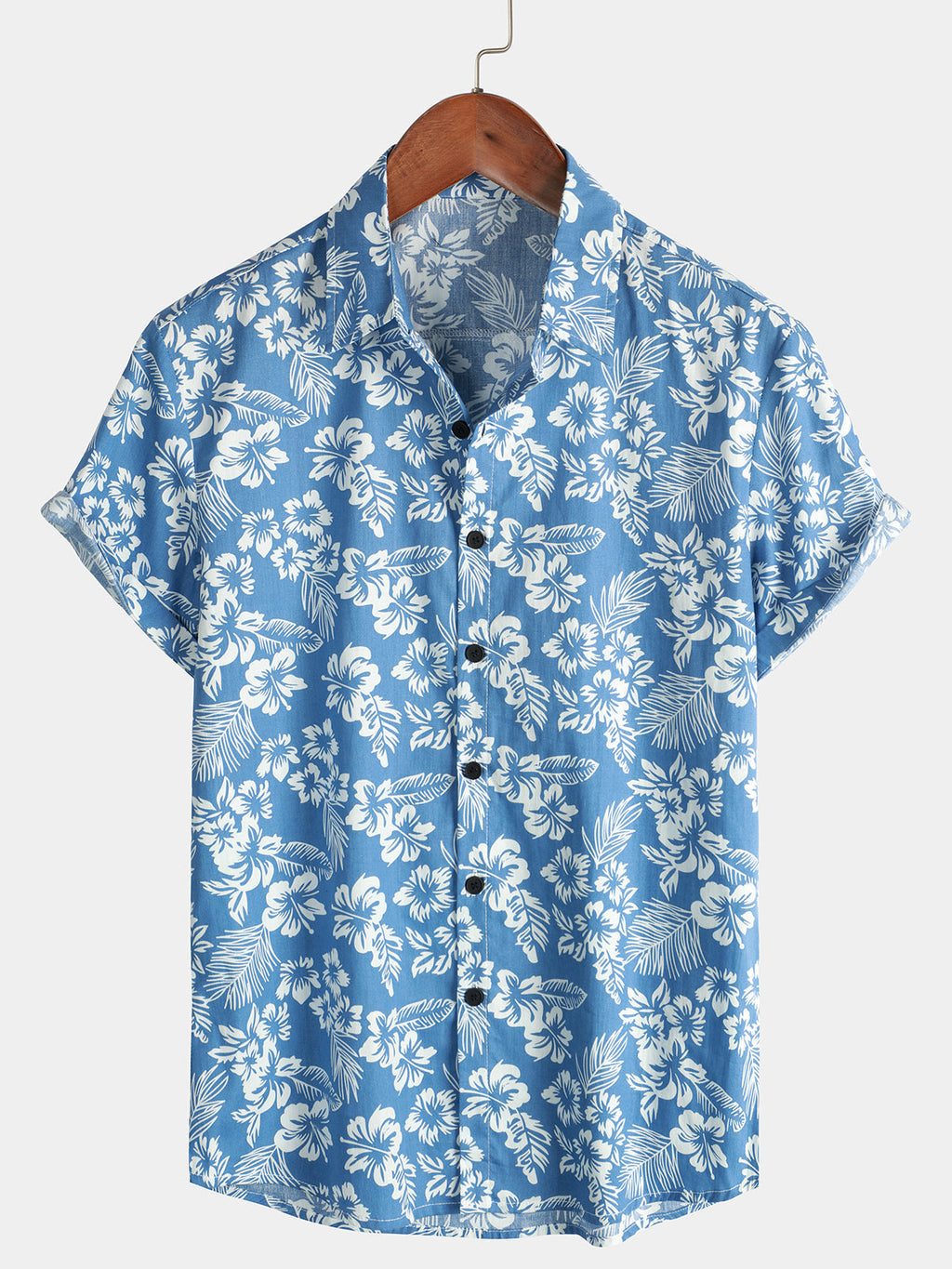 Chemise Aloha à Manches Courtes avec Imprimé Floral Tropical Bleu pour Homme