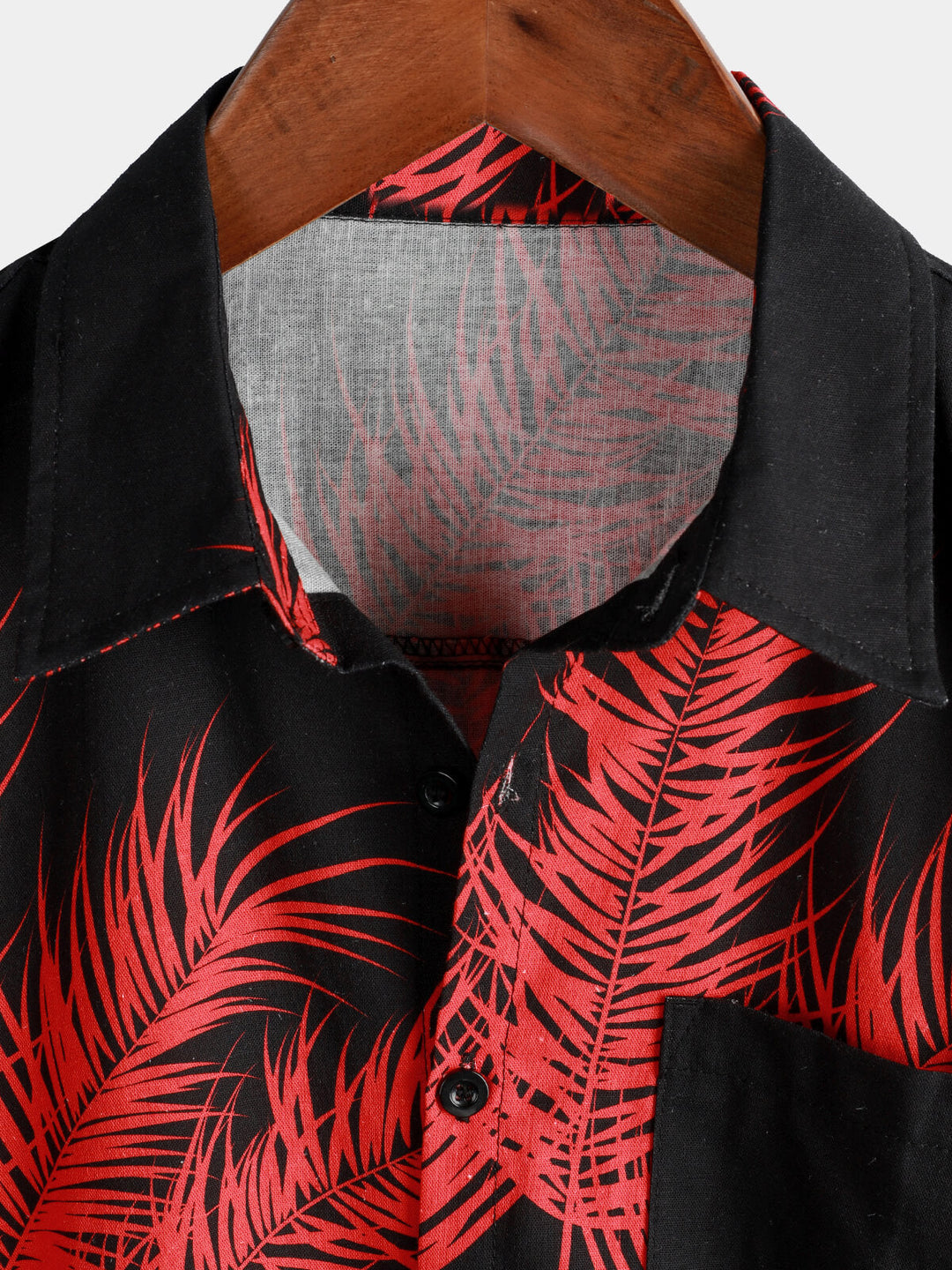 Chemise à manches courtes boutonnée en coton et lin imprimé feuilles de palmier hawaïennes pour hommes