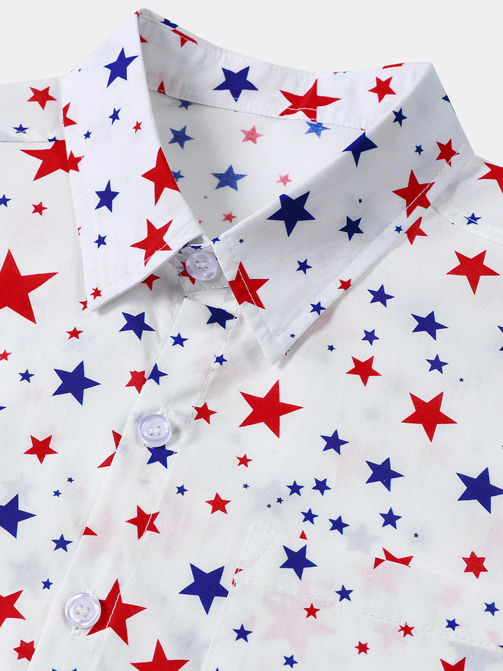 Chemise Homme à Imprimé Étoiles Patriotiques Décontractée Style Vacances Manches Courtes