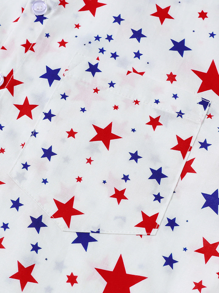 Chemise Homme à Imprimé Étoiles Patriotiques Décontractée Style Vacances Manches Courtes
