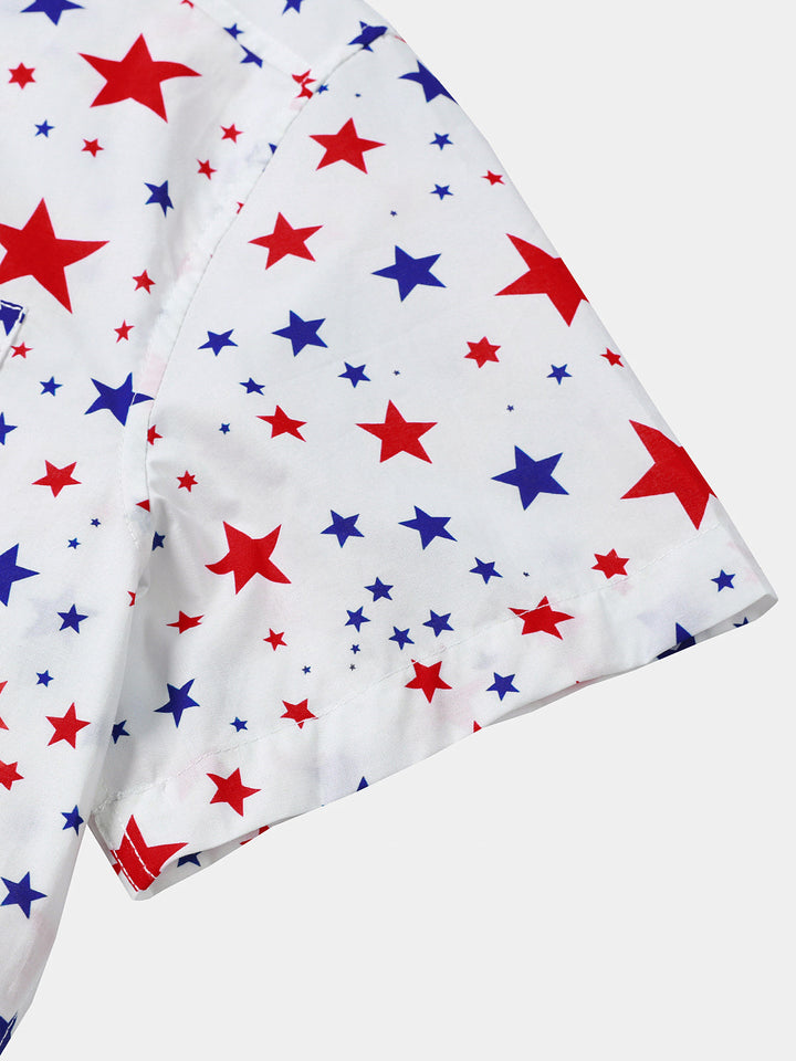 Chemise Homme à Imprimé Étoiles Patriotiques Décontractée Style Vacances Manches Courtes