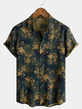 Chemise à manches courtes en rayonne à imprimé floral rétro pour homme