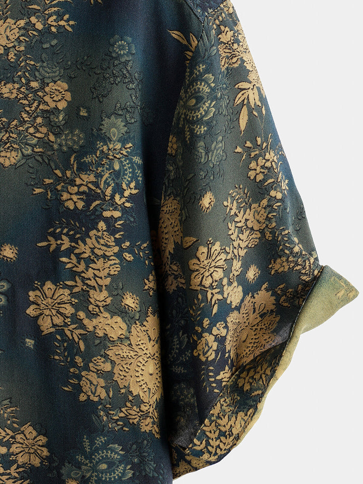 Chemise à manches courtes en rayonne à imprimé floral rétro pour homme