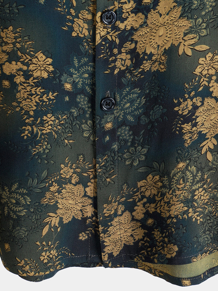 Chemise à manches courtes en rayonne à imprimé floral rétro pour homme