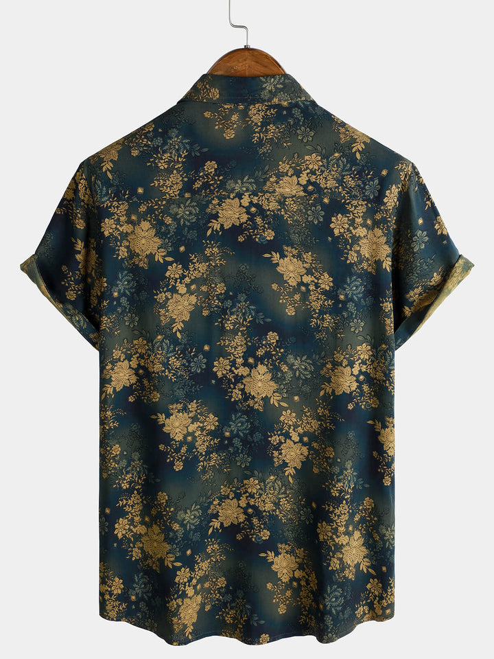 Chemise à manches courtes en rayonne à imprimé floral rétro pour homme