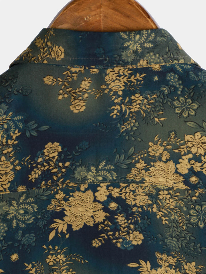 Chemise à manches courtes en rayonne à imprimé floral rétro pour homme