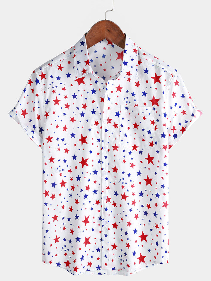 Chemise Homme à Imprimé Étoiles Patriotiques Décontractée Style Vacances Manches Courtes
