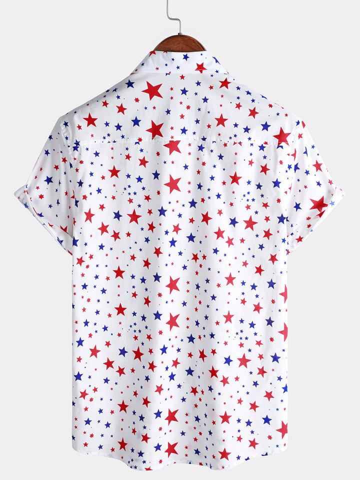 Chemise Homme à Imprimé Étoiles Patriotiques Décontractée Style Vacances Manches Courtes
