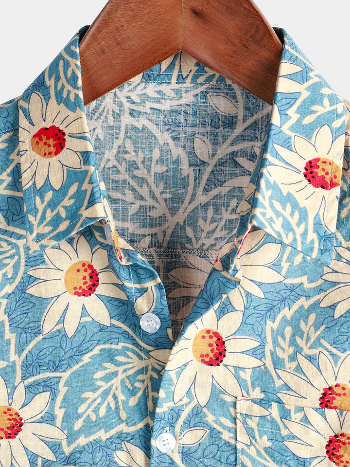 Chemise à fleurs hawaïenne en coton rétro pour homme