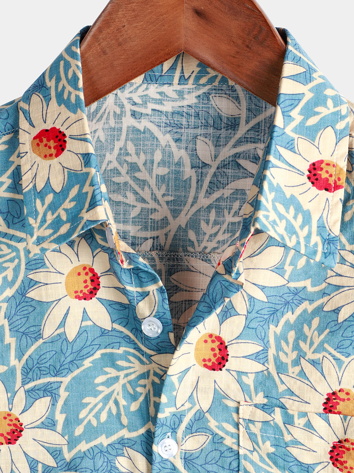 Chemise Florale Hawaïenne Rétro pour Homme, de Vacances, Boutons, Bleu, à Manches Courtes