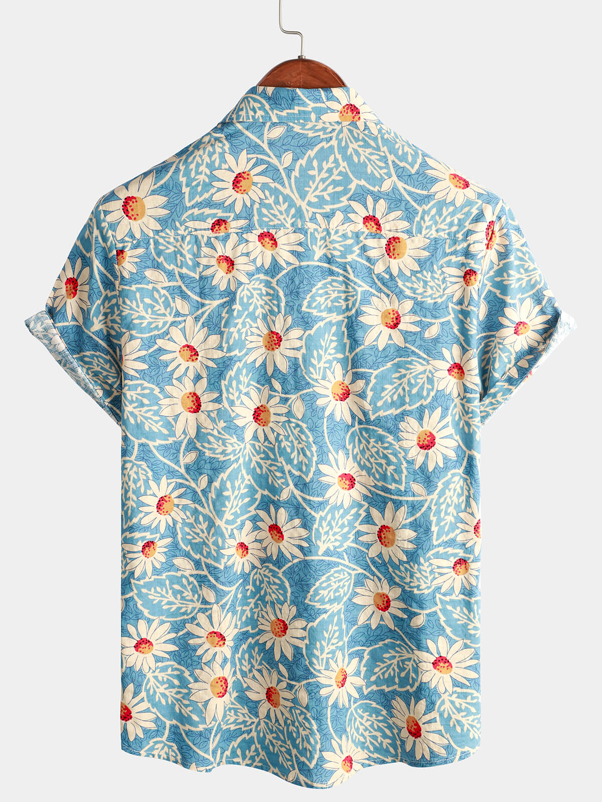 Chemise Florale Hawaïenne Rétro pour Homme, de Vacances, Boutons, Bleu, à Manches Courtes