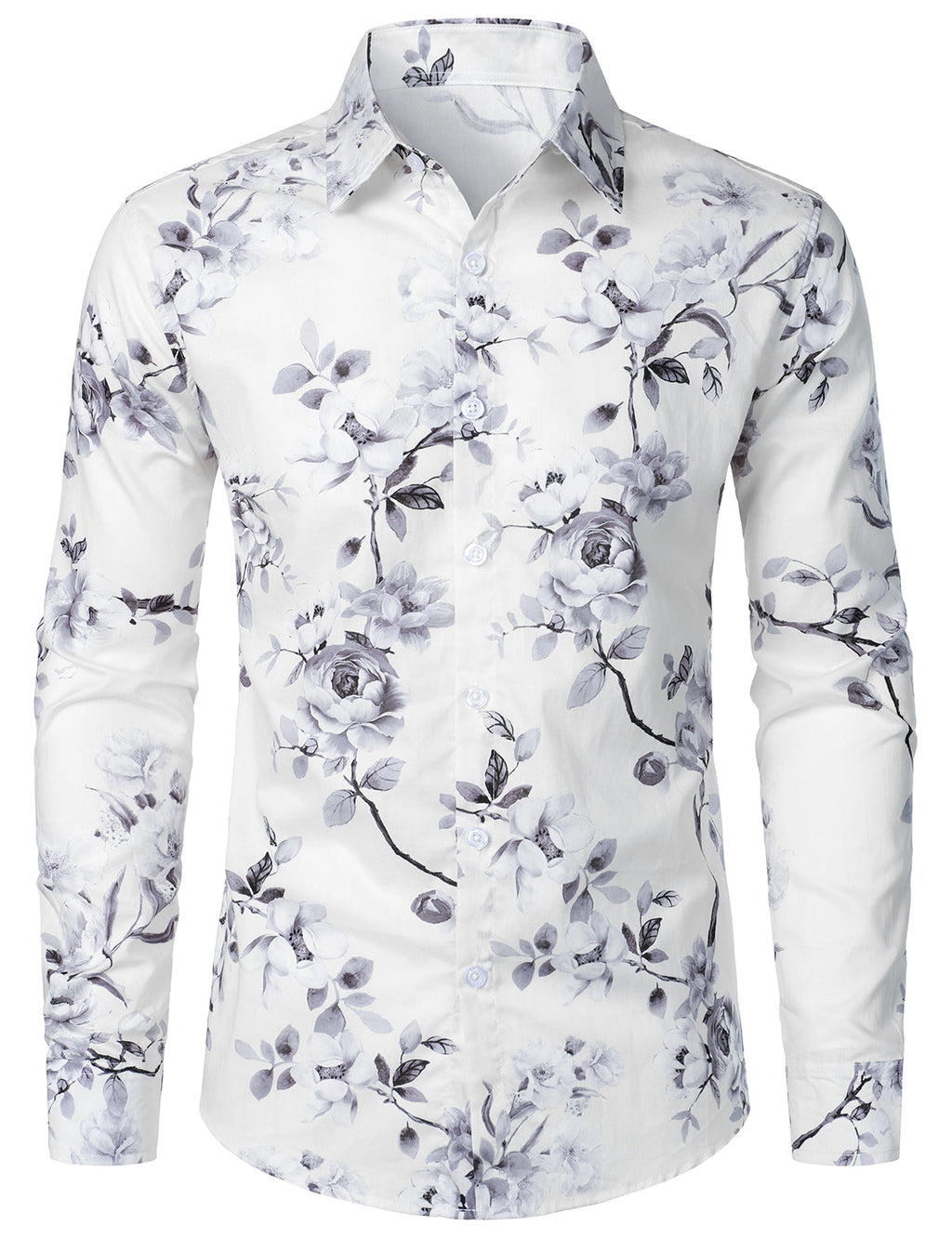 Chemise à manches longues blanche en coton à fleurs pour homme