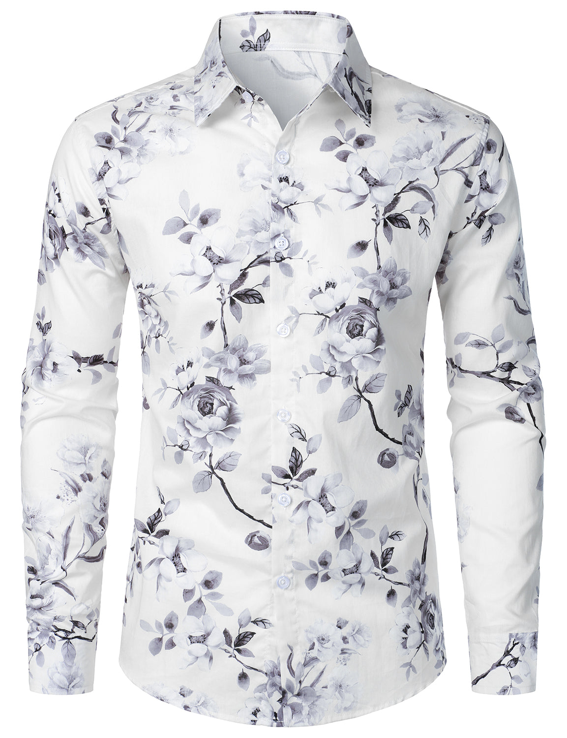 Chemise à manches longues blanche en coton à fleurs pour homme