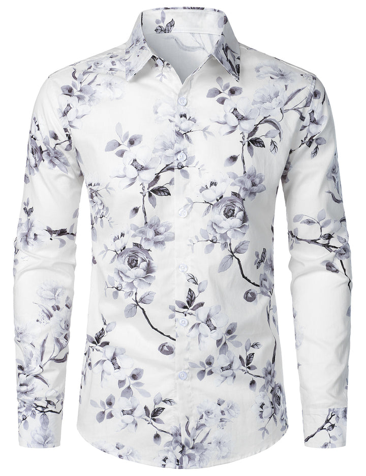 Chemise à manches longues blanche en coton à fleurs pour homme