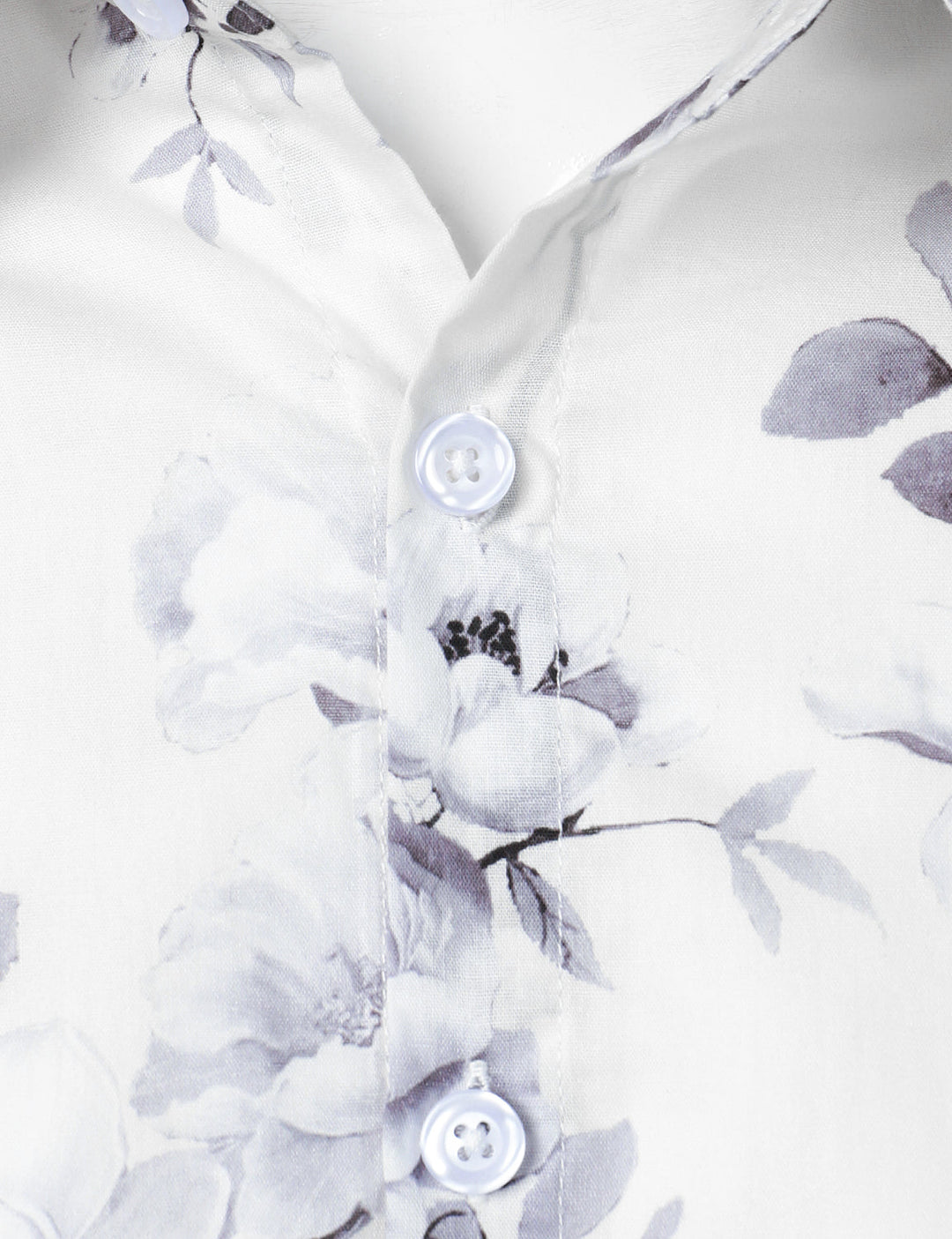 Chemise à manches longues blanche en coton à fleurs pour homme