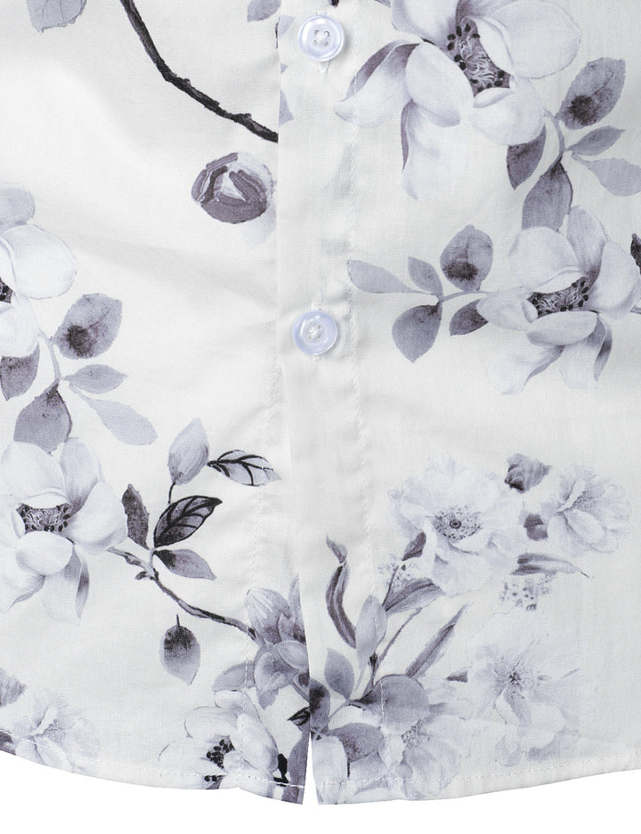 Chemise à manches longues blanche en coton à fleurs pour homme
