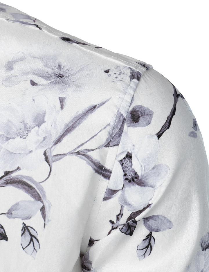 Chemise à manches longues blanche en coton à fleurs pour homme