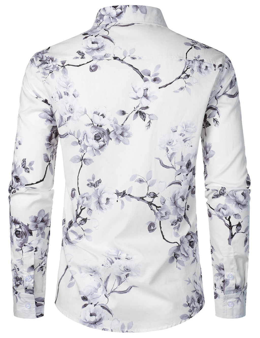 Chemise à manches longues blanche en coton à fleurs pour homme
