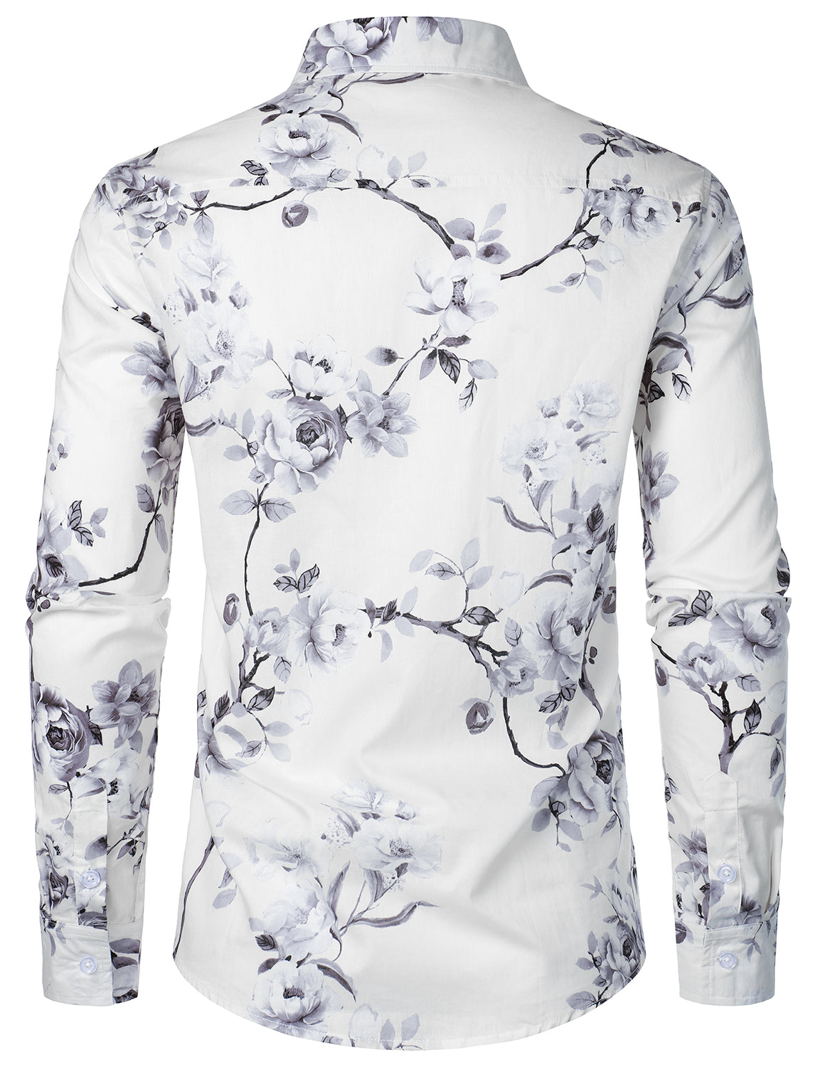 Chemise à manches longues blanche en coton à fleurs pour homme