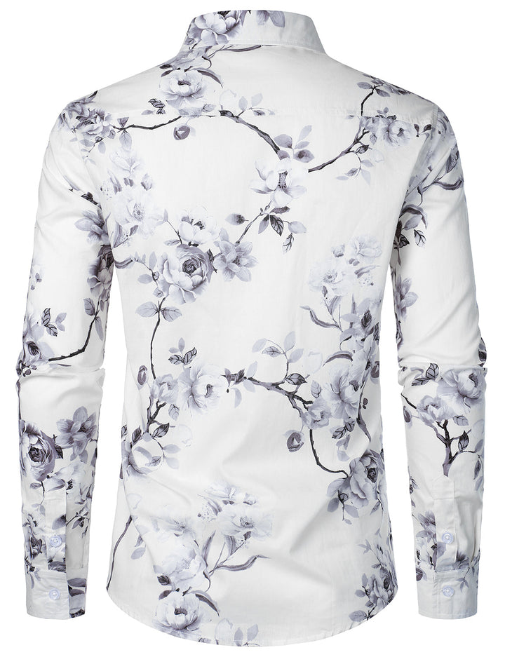 Chemise à manches longues blanche en coton à fleurs pour homme