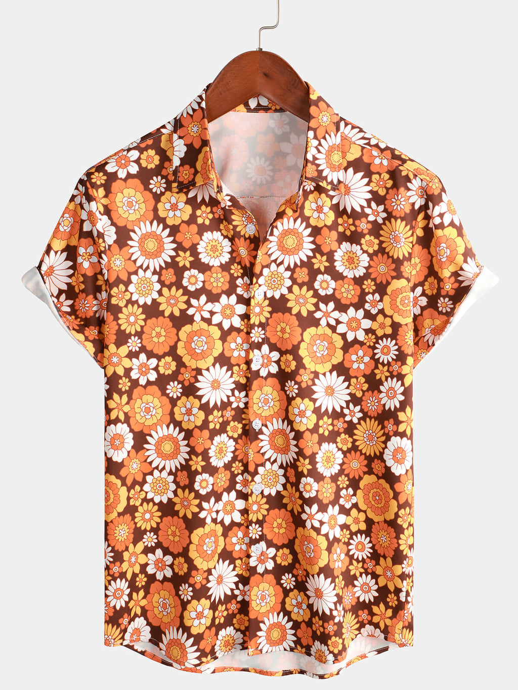 Chemise d'été à manches courtes avec boutons floraux vintage pour homme, thème disco des années 70