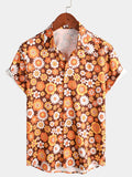 Chemise d'été à manches courtes avec boutons floraux vintage pour homme, thème disco des années 70