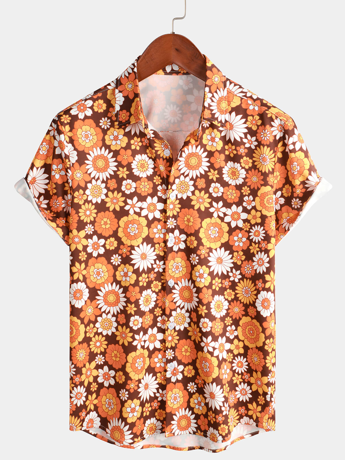 Chemise d'été à manches courtes avec boutons floraux vintage pour homme, thème disco des années 70