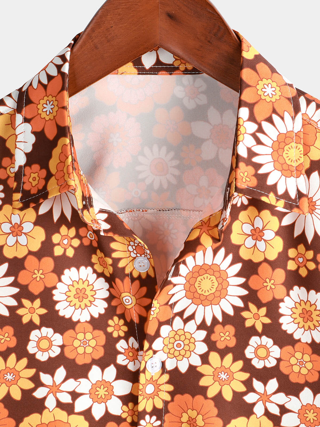 Chemise d'été à manches courtes avec boutons floraux vintage pour homme, thème disco des années 70